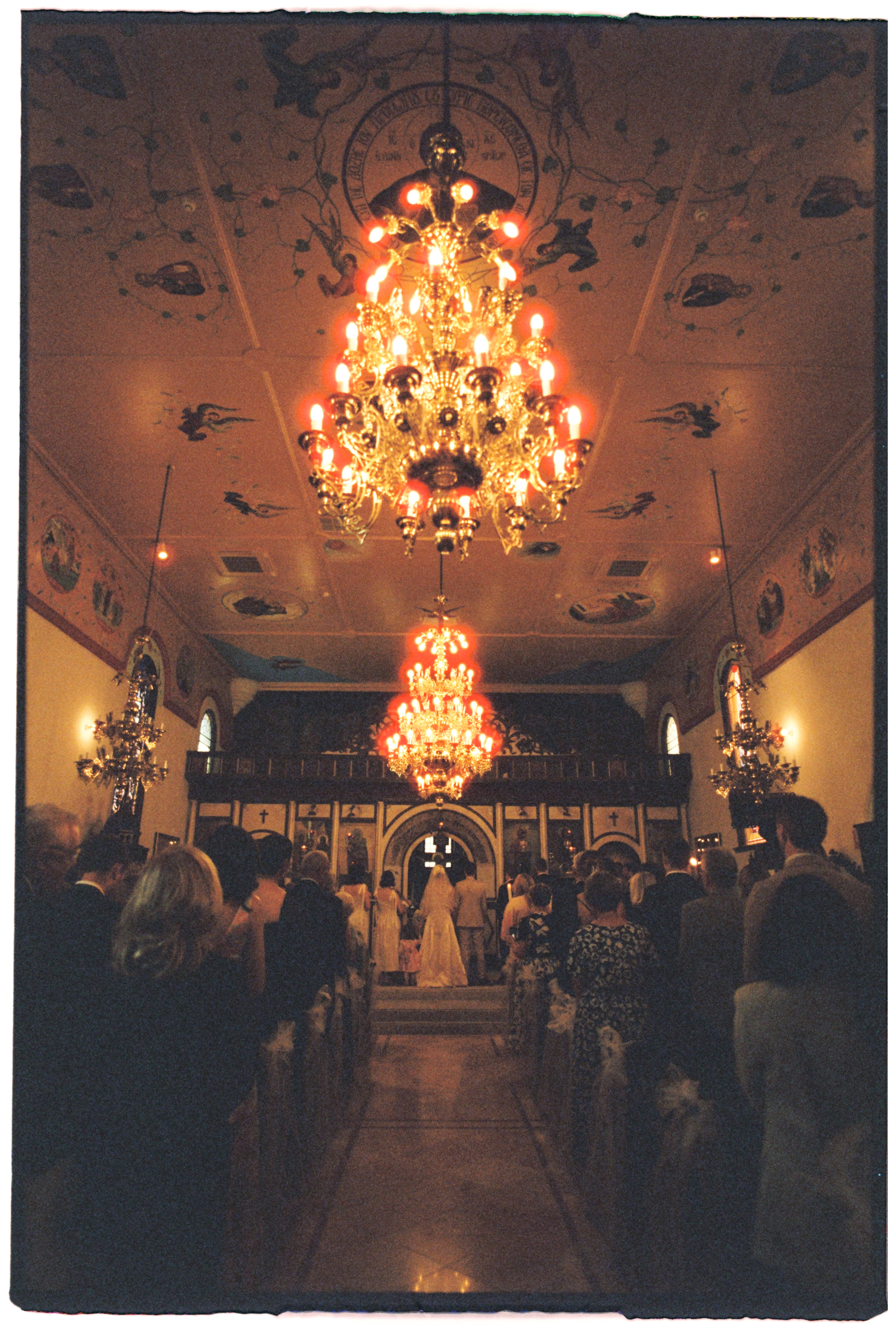 A 35mm film photo of a wedding at a Greek orthodox church in Melbourne.